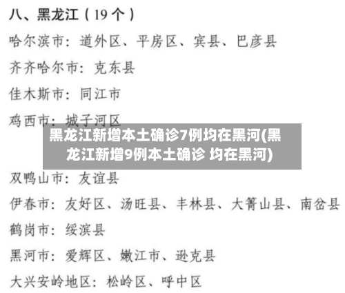 黑龙江新增本土确诊7例均在黑河(黑龙江新增9例本土确诊 均在黑河)