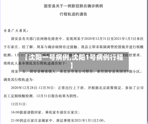【沈阳一号病例,沈阳1号病例行程】